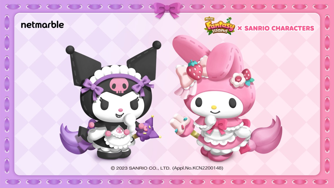 Sanrio characters MY MELODY and KUROMI Join Merge Fantasy Island